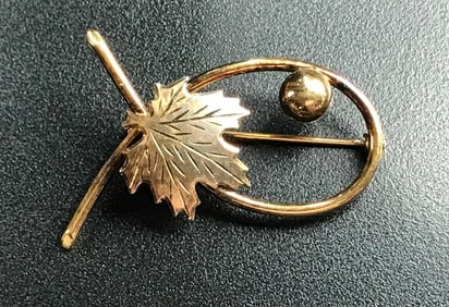 Silver leaf and ball brooch