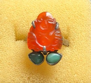 Vintage Silver Carnelian Buddha Ring