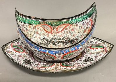 Antique hand painted Persian bowl and tray