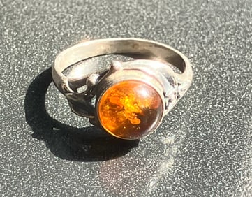 Vintage Silver Amber Ring