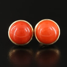 14K Coral Cabochon Earrings