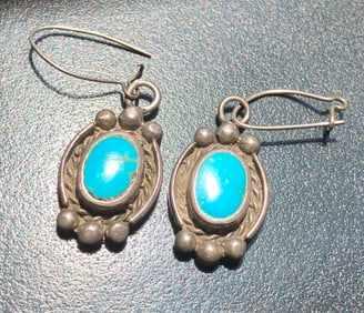 Pair of Silver Turquoise Earrings