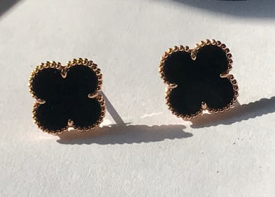 Pair of 18K Gold Black Onyx Earrings