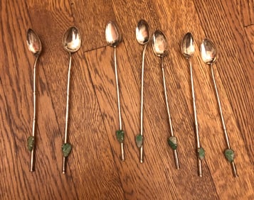 Seven Antique Chinese Silver Poon with Jadeite buddha deco