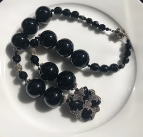 Vintage Silver Black Onyx Necklace