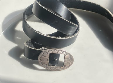 Leather Belt with Silver Buckle