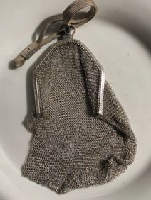 Vintage Silver Mesh Coin Purse with Sapphire