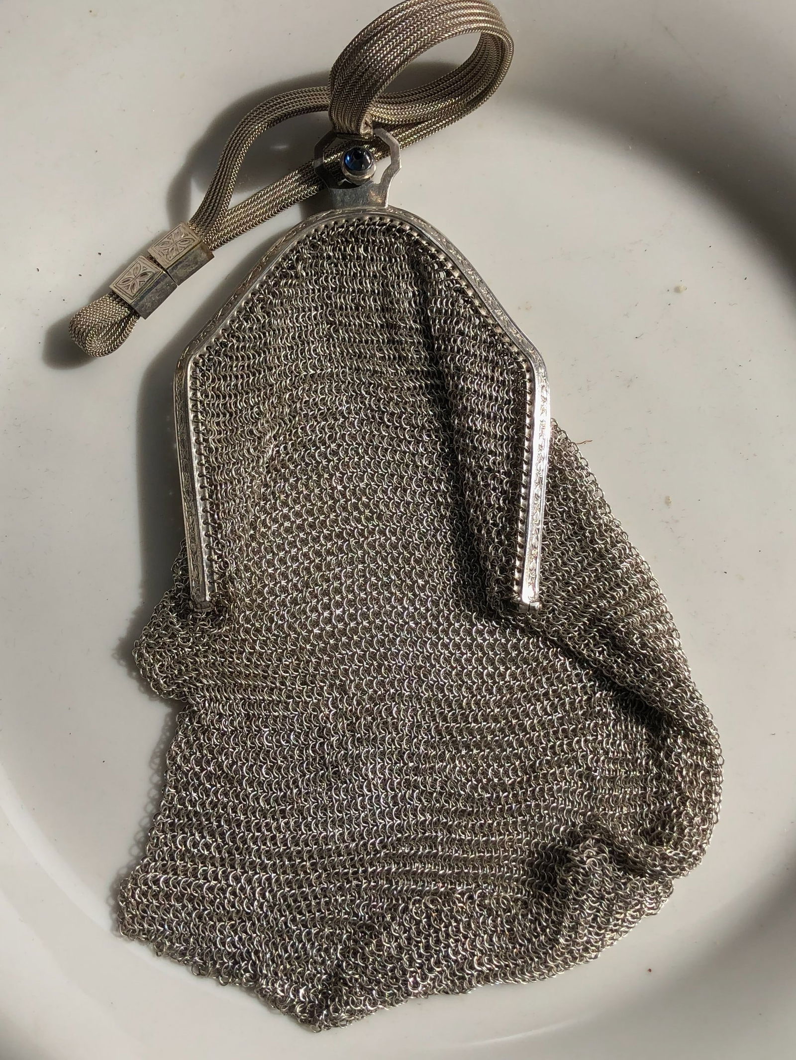 Vintage Silver Mesh Coin Purse with Sapphire (1 of 4)