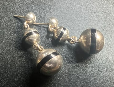 Silver and Black Striped Earrings