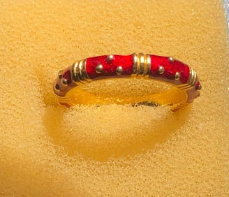 Red Enamel Gold Color Ring