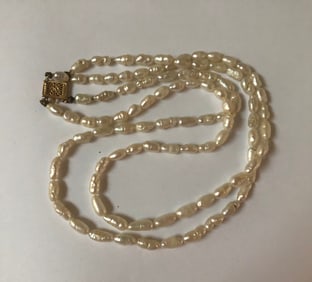 Two Strings Pearl Necklace with 14K Gold Clasp