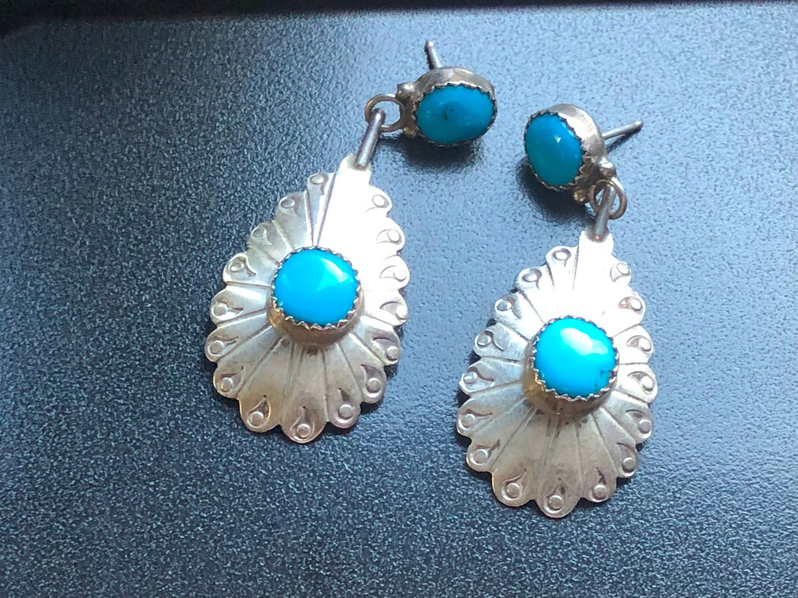 Pair of Silver Turquoise Earrings: Pair of Silver Turquoise Earrings