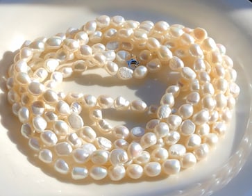 Long Pearl Necklace With Silver Clasp