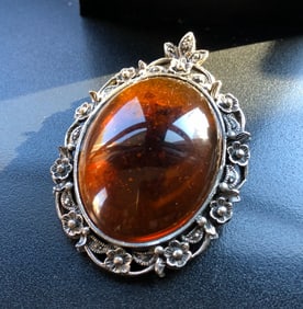 Vintage Silver Amber Pendant & Brooch Pin