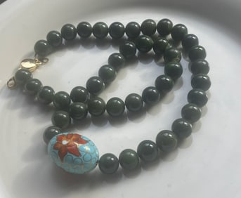 Vintage Green Jade Beads Necklace