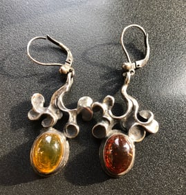 Pair of Silver Amber Earrings