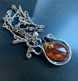 Antique Amber Silver Necklace