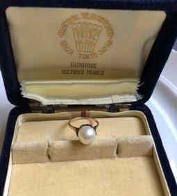 14K Gold Pearl Ring, Size 6