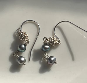 Pair of  Silver Pearl Earrings