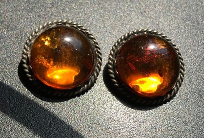 Pair of Silver Amber Earrings