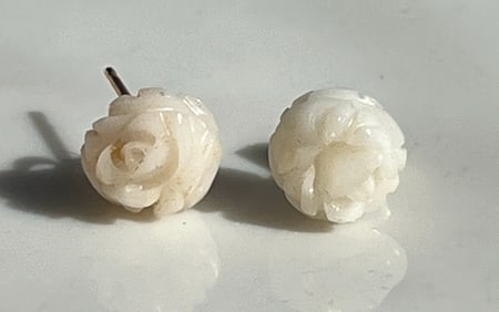 Pair of 14K Gold Coral Earrings