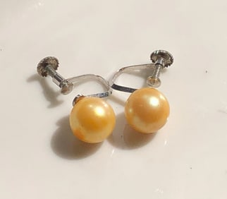 Pair of South Sea Pearl Silver Earrings