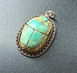 Vintage Egypt Turquoise  Silver Pendant