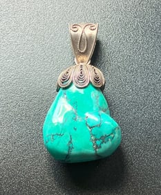 Vintage Turquoise Pendant with Silver Bale