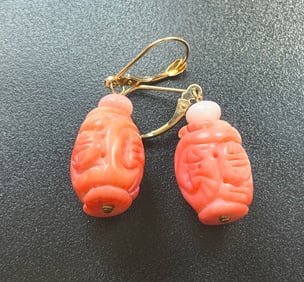 Pair of 14K Gold coral Earrings Marked 14K GSJ