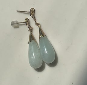 Pair of 14K Gold Jade Earrings