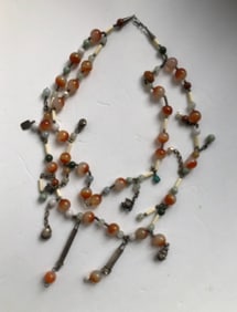 Antique Chinese Carnelia and Silver Beads Necklace