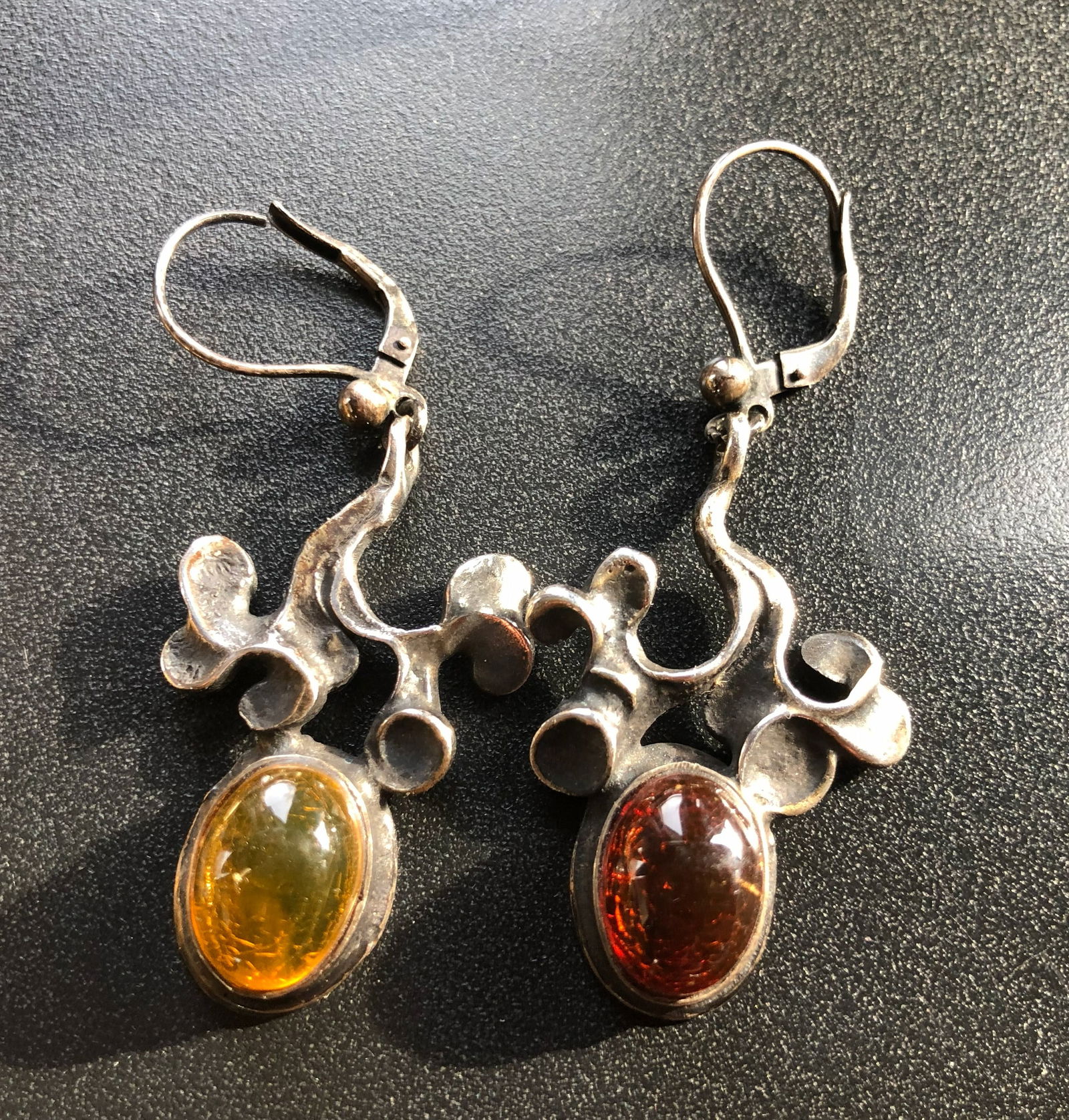 Pair of Silver Amber Earrings: Pair of Silver Amber Earrings