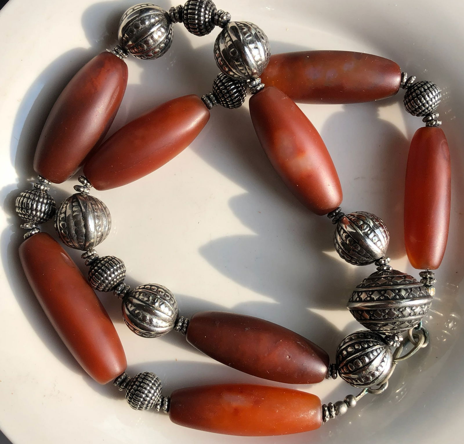 Red Agate and Silver Bead Necklace (1 of 4)
