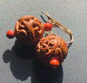Pair of Antique Chinese Carved Earrings, Size: 15.35mm