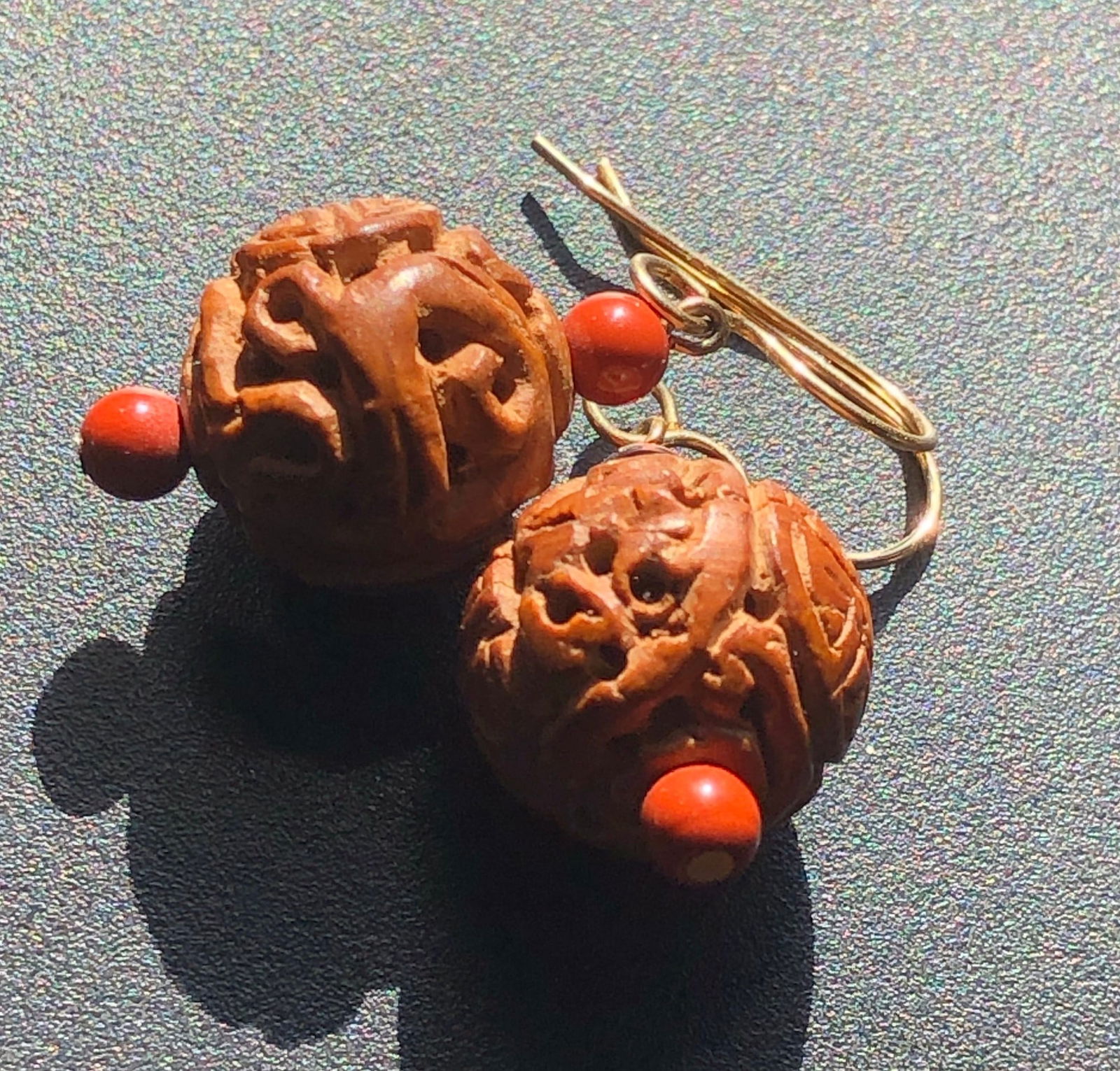 Pair of Antique Chinese Carved Earrings, Size: 15.35mm: Pair of Antique Chinese Carved Earrings, Size: 15.35mm