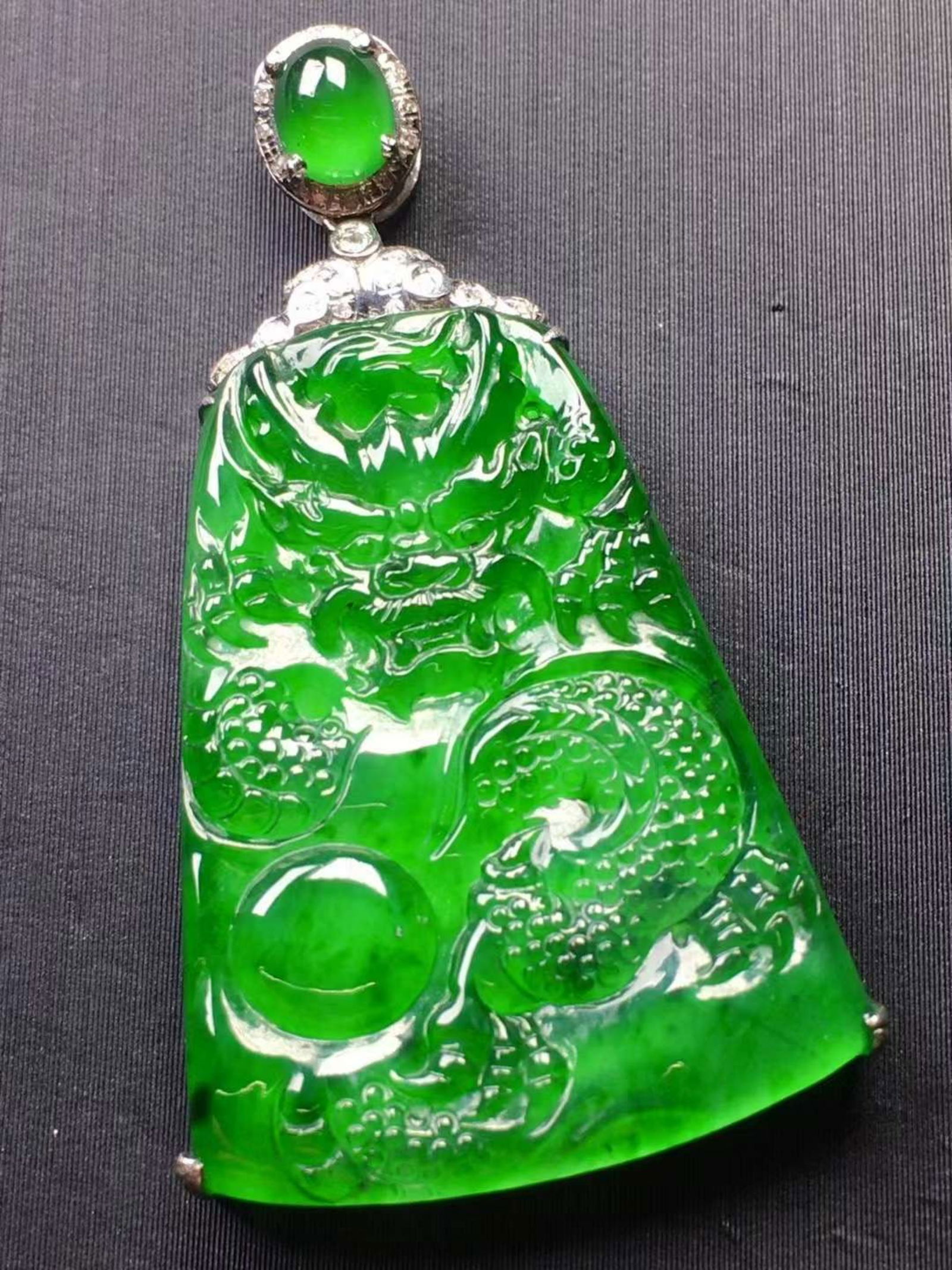18K Gold Diamond Natural Jadeite Dragon Pendnat (1 of 1)