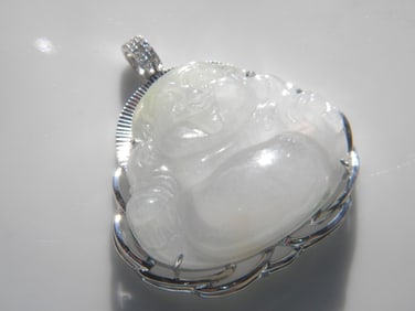 Natural Jadeite Buddha Pendant, size: 1.75" x 1.5"