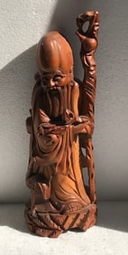 Antique Chinese Carved Longevity God Statue