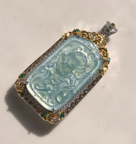 Natural Jadeite Dragon Pendant with Certificate, total size: 3", size of Jadeite: 2"