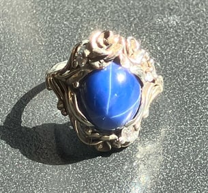 Vintage 14K Gold Sapphire Cat's Eye Ring