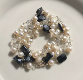 Pearl and Black Stone Necklace