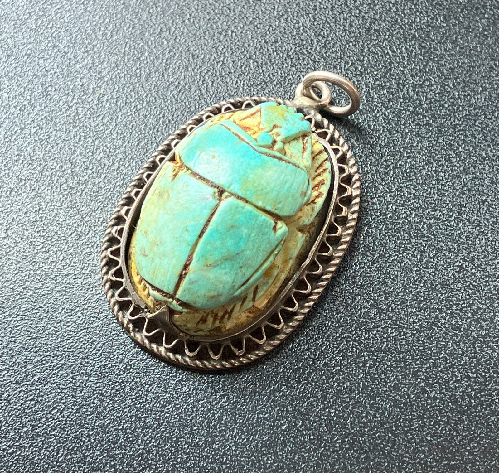 Vintage Egypt Turquoise Silver Pendant: Vintage Egypt Turquoise Silver Pendant, Size: 1"