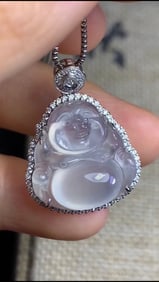 18K Gold Diamond Icy Jadeite Buddha Pendant