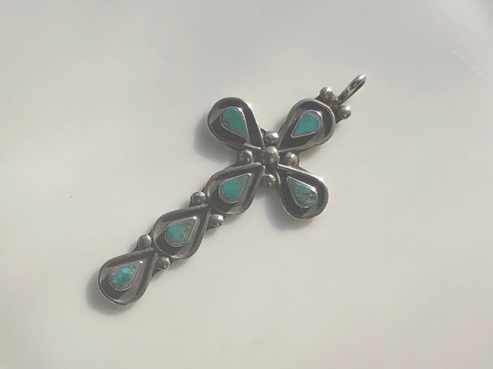 Vintage Silver Turquoise Pendant, Size: 2.5": Vintage Silver Turquoise Pendant, Size: 2.5"