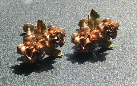 pair of Gold Filled Earrings, leaf flower design