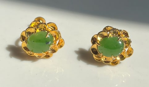 Pair of  Green Jade Earrings