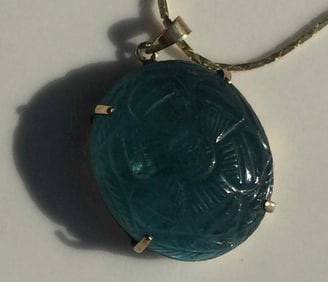 A 14K Gold Blue Tourmaline Pendant, size: 1"