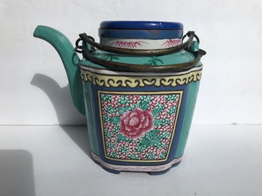 Antique Chinese Yixing Zisha Enamel Teapot 18th.C., Size: 6" x 6"