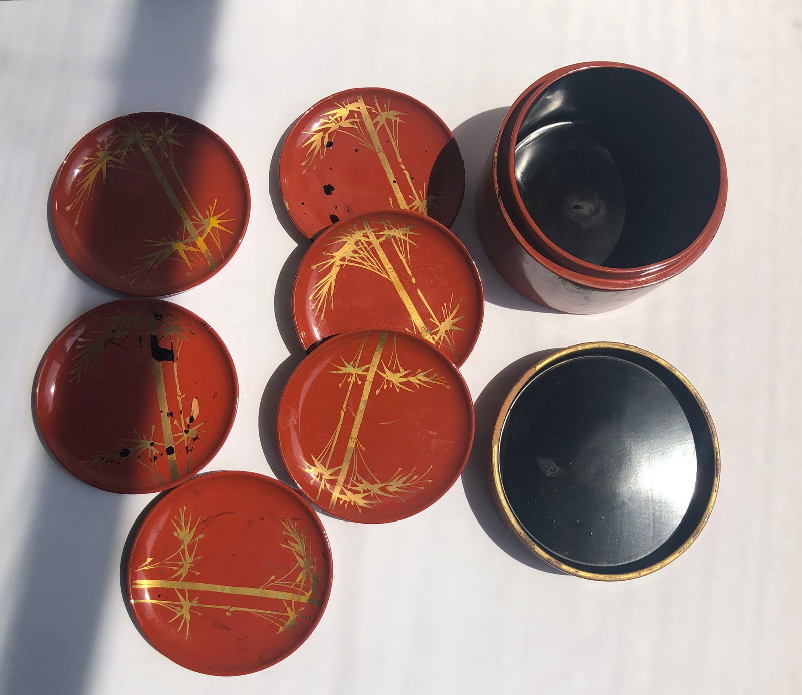 Antique Lacquer Dishes and Box: Antique Lacquer Dishes and Box