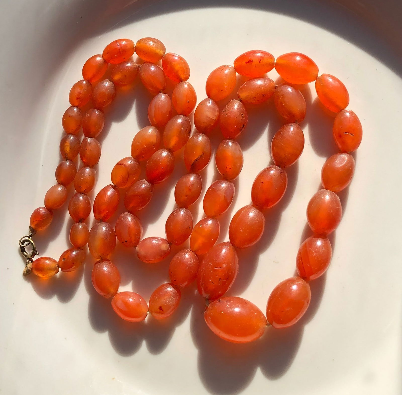 Antique Carnelian Beads Necklace with 14K Gold Clasp (1 of 3)